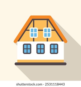 Simple vector icon of a small detached house with attic windows casting a long shadow