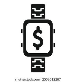 Simple vector icon of a smartwatch showing a dollar sign, depicting a concept of online payment