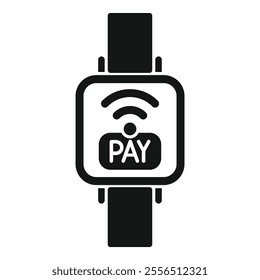 Simple vector icon of a smartwatch using nfc technology for contactless payment