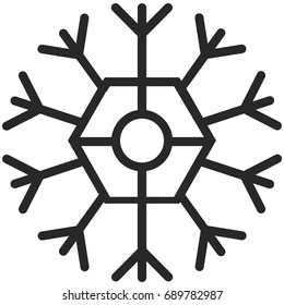 Simple Vector Icon of a snowflake in line art style. Pixel perfect. Basic weather cast element. 