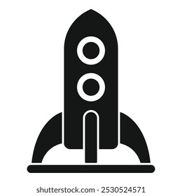 Simple vector icon of a spaceship rocket standing on a launchpad, ready for takeoff