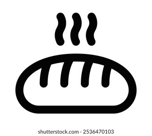 Simple vector icon of steaming bread, ideal for bakery, cafe, and food-related designs or applications. Editable stroke