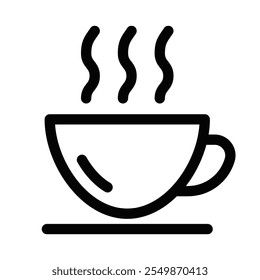 Icono de Vector simple de una taza de café humeante, que representa bebidas calientes, relajación y un ambiente acogedor. Trazo editable.