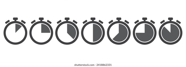 Simple Vector icon of Stopwatch and Timer. Stopwatch icons set on Transparent background. Timer symbol vector illustration.