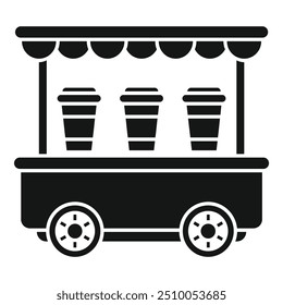 Icono de Vector simple de un Carrito de comida callejera que vende café de tazas para llevar