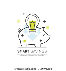Simple Vector Icon Style Illustration of Online Investment, Fundraising, Carity or Donation Platform, Smart Savings and Profit, E-piggy Wallet