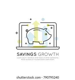 Simple Vector Icon Style Illustration of Online Investment, Fundraising, Carity or Donation Platform, Smart Savings and Profit, E-piggy Wallet