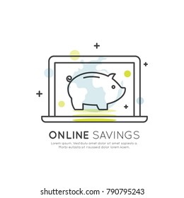 Simple Vector Icon Style Illustration of Online Investment, Fundraising, Carity or Donation Platform, Smart Savings and Profit, E-piggy Wallet