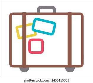 Simple vector icon of suitcase with rolls and stickers