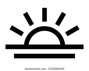 Simple vector icon of a sunrise, representing a new beginning, optimism, or nature themes. Editable stroke.