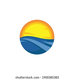 simple vector icon for sunset in circle