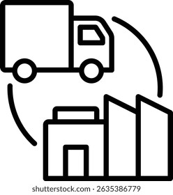 Simple vector icon of supply chain logistics concept of shipping or distribution symbolizes a facility such as a factory or warehouse.