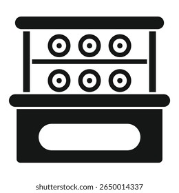 Simples ícone de vetor de uma vitrine de sushi mostrando comida fresca em um restaurante