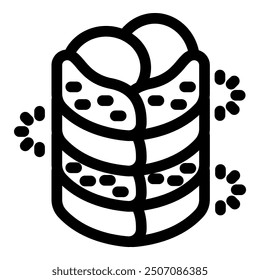 Simple vector icon of a sushi roll being prepared with sesame seeds, nori seaweed and rice