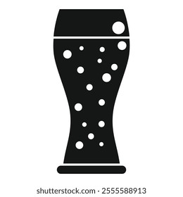 Simple vector icon of a tall glass full of a sparkling drink on a white background