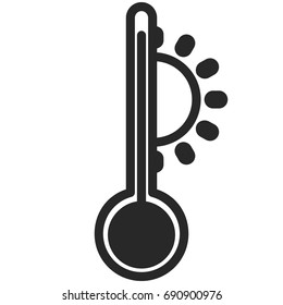 Simple Vector Icon of a thermometer and sun as sign of warm weather in line art style. Pixel perfect. Basic weather cast element. 