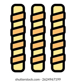 Simple vector icon of three crispy wafer rolls, a classic sweet treat