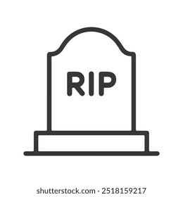 Simple vector icon of a tombstone with RIP text, symbolizing death or remembrance. Ideal for Halloween designs, memorials, funerals, or graveyard themes.