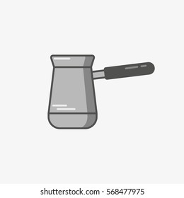Simple vector icon of turkish coffee pot on light grey background. Flat style

