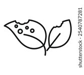 Simple vector icon of two leaves with holes and discoloration, indicating potential pest or disease damage