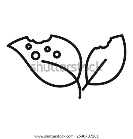 Simple vector icon of two leaves with holes and discoloration, indicating potential pest or disease damage