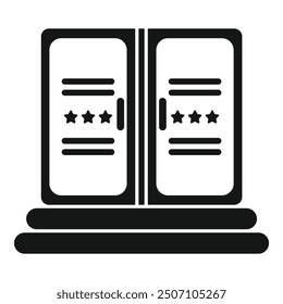 Simple vector icon of two lockers with a five star rating on a podium, isolated on a white background