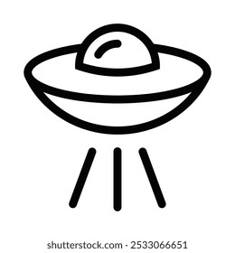 Simple vector icon of a UFO with beams, perfect for sci-fi, alien, or space-themed designs. Editable stroke