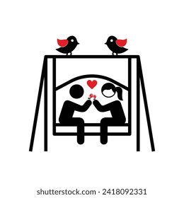 simple vector  icon valentine cute girl and boy couple falling in love.