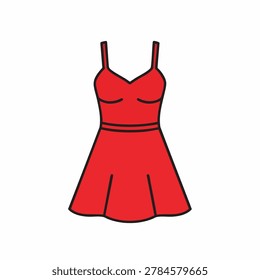 A simple vector icon of a vibrant red sleeveless summer dress with a flared skirt isolated on a white background