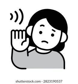 Simple vector icon of woman with hearing difficulty