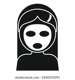 Simple vector icon of a woman wearing a cosmetic facial mask