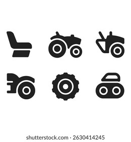 Simple Vector Icons of Agricultural Vehicles and Parts