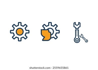 Simple Vector Icons of Gears and Wrenches for Maintenance and Support