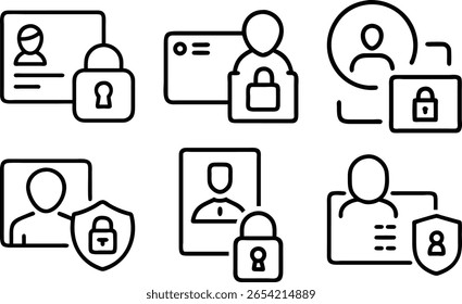 Simple vector icons illustrating personal data protection and digital identity security concepts