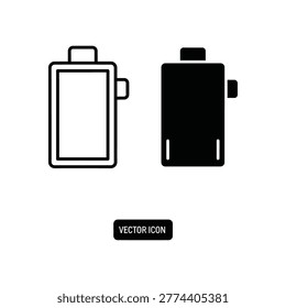 Simple vector icons showing a battery with and without charge level, perfect for tech and app designs.