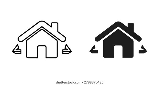 Simple vector icons showing a house with upward and downward arrows indicating price changes or value trends for real estate or financial use.