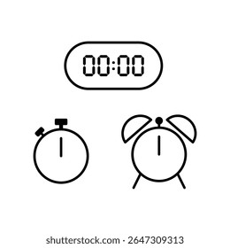 Simple vector illustration of 0 o'clock, timer and 0 o'clock alarm