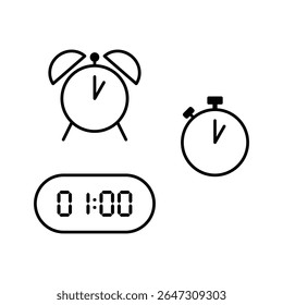 Simple vector illustration of 1 o'clock, timer and 1 o'clock alarm