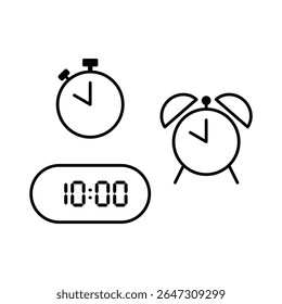 Simple vector illustration of 10 o'clock, timer and 10 o'clock alarm