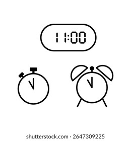 Simple vector illustration of 11 o'clock, timer and 11 o'clock alarm