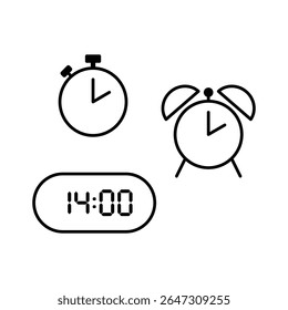 Simple vector illustration of 14 o'clock, timer and 14 o'clock alarm
