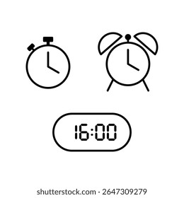 Simple vector illustration of 16 o'clock, timer and 16 o'clock alarm