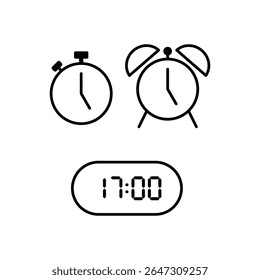 Simple vector illustration of 17 o'clock, timer and 17 o'clock alarm