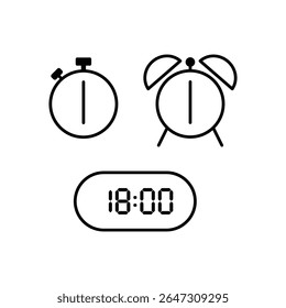 Simple vector illustration of 18 o'clock, timer and 18 o'clock alarm