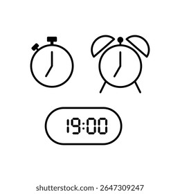 Simple vector illustration of 19 o'clock, timer and 19 o'clock alarm