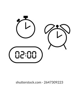 Simple vector illustration of 2 o'clock, timer and 2 o'clock alarm