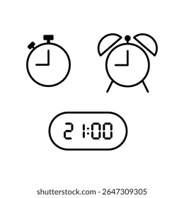 Ilustração vetorial simples de 21 horas, temporizador e alarme de 21 horas