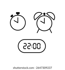 Simple vector illustration of 22 o'clock, timer and 22 o'clock alarm