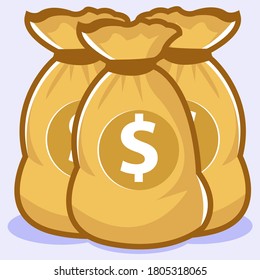 Simple vector illustration of 3 money bag with soft background