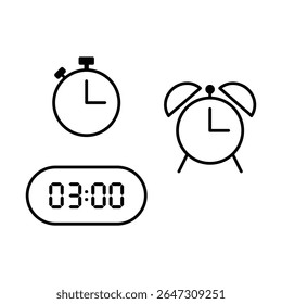 Simple vector illustration of 3 o'clock, timer and 3 o'clock alarm